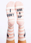 PJ Salvage Mid Calf "l Don't Give A Sip" Stripe Socks - Blush/Cream-Hand In Pocket