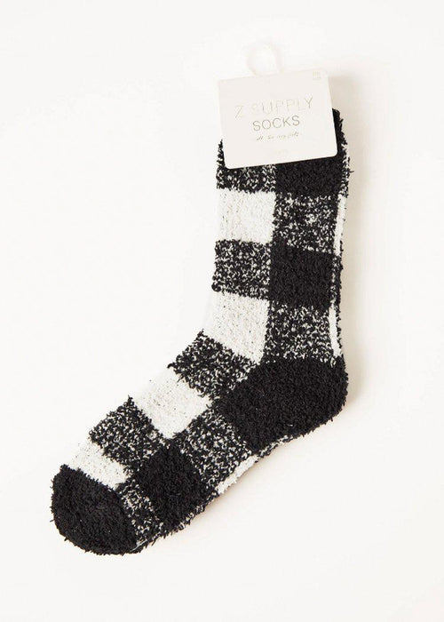 Z Supply Check Plush Socks - Black/White-Hand In Pocket