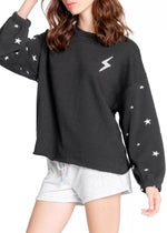 Pj Salvage Daily Doodle Stars Pullover - Black-Hand In Pocket