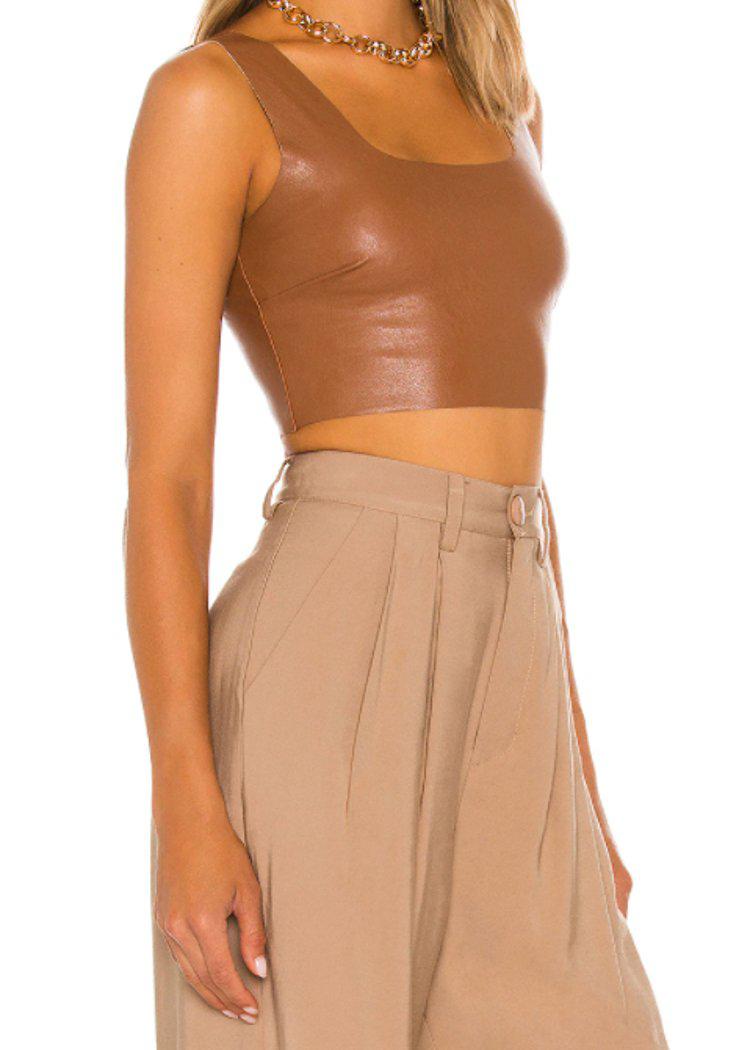 Commando Faux Leather Crop Top - Cocoa-Hand In Pocket