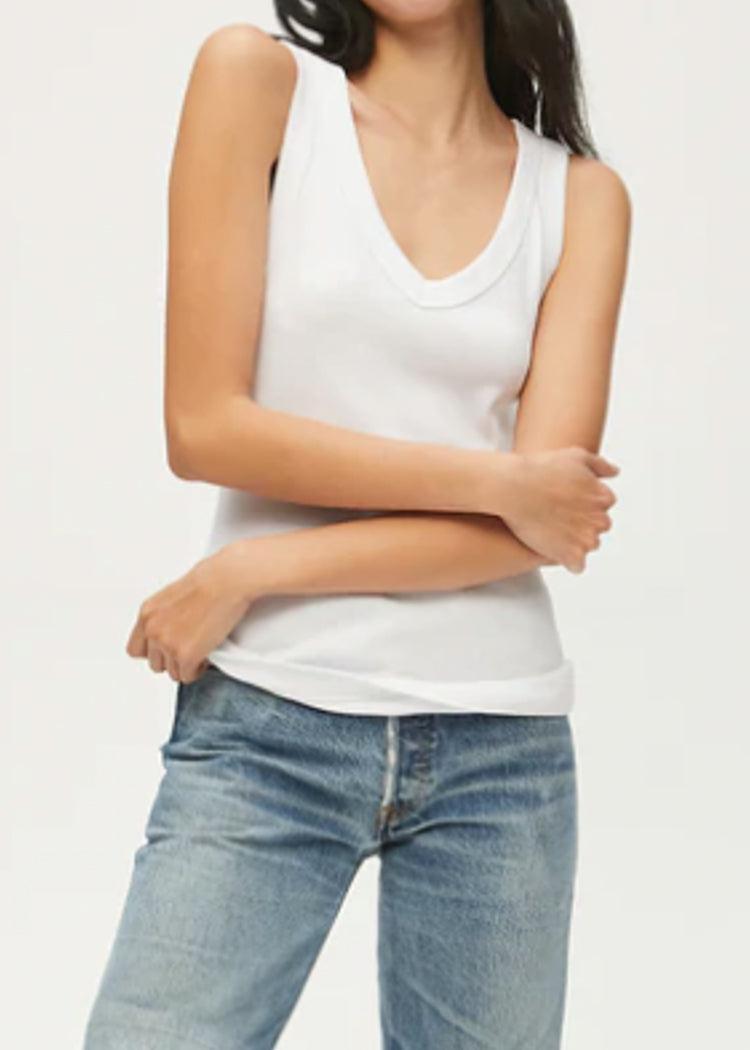 Michael Stars Maya V Neck Tank - White-Hand In Pocket