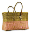 Maria Victoria Small Handwoven Alignment Tote- Gold + Pink-Hand In Pocket