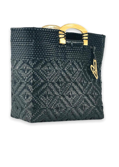 Maria Victoria Large Accent Handwoven Tote- True Black-Hand In Pocket