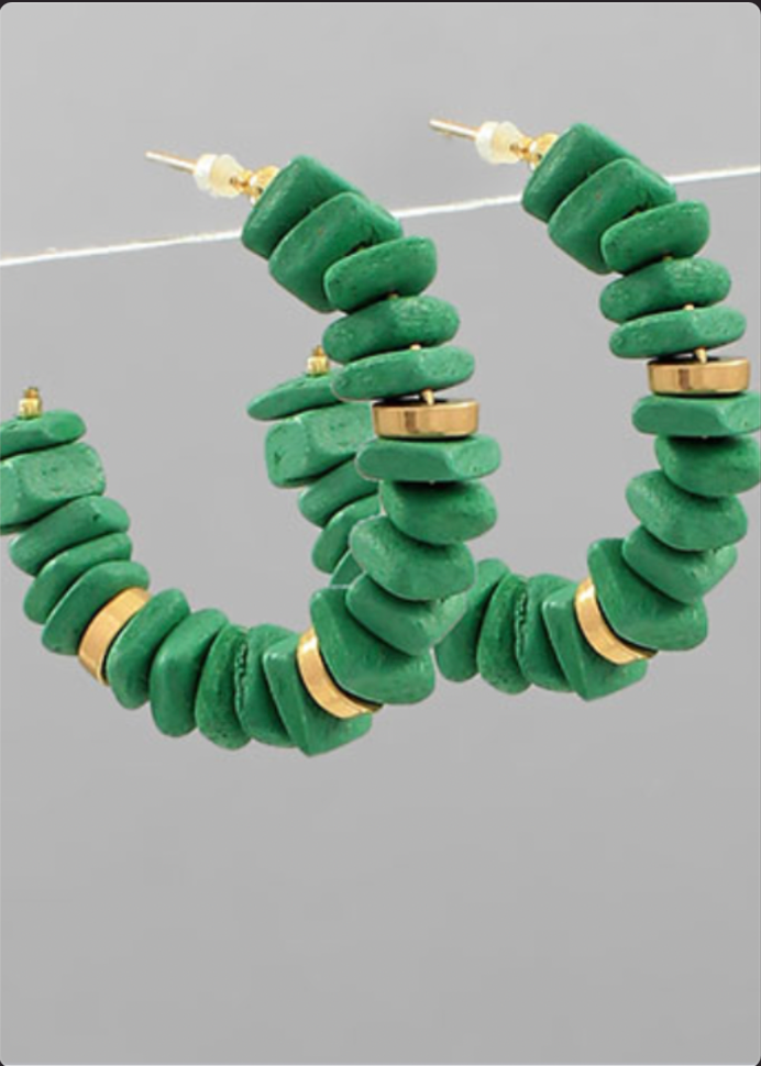 Aspen Wooden Square Hoops- Green-Hand In Pocket