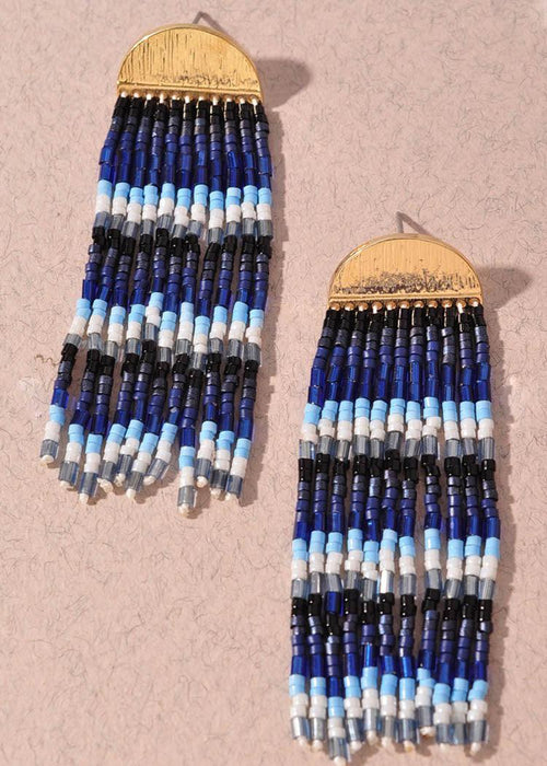 Bergamo Beaded Fringe Earrings-Navy ***FINAL SALE***-Hand In Pocket