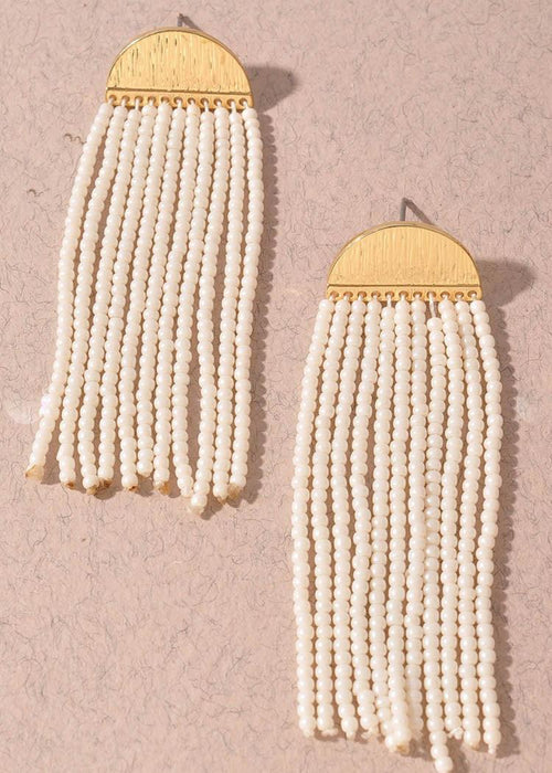 Bergamo Beaded Fringe Earrings-Ivory-Hand In Pocket