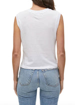 Michael Stars Johnnie Crop Crew Neck Tank-White-Hand In Pocket