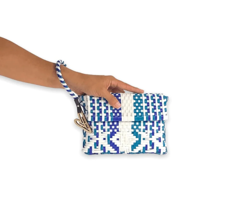 Maria Victoria Blue Parrot Handwoven Wristlet-Hand In Pocket