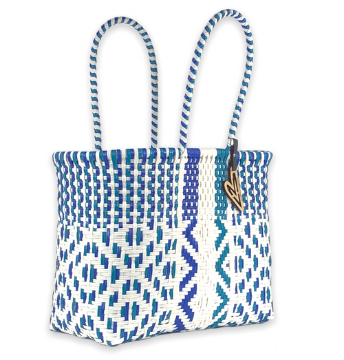 Maria Victoria Blue Parrot Handwoven Tote Small-Hand In Pocket