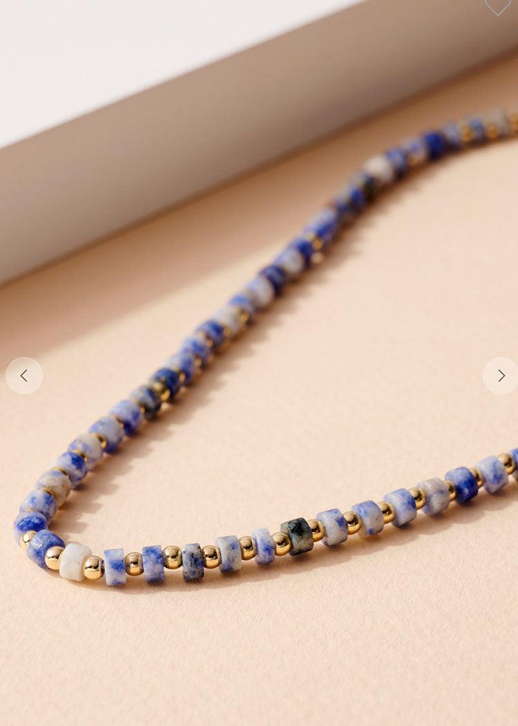Arta Loop-Short Beaded Necklace-Blue ***FINAL SALE***-Hand In Pocket