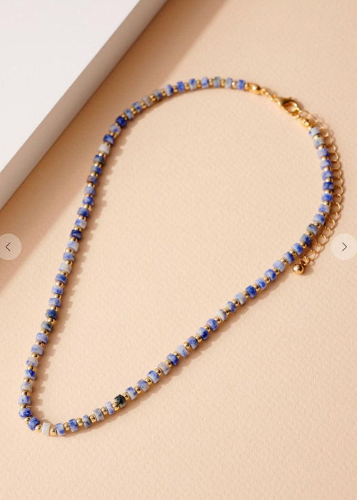 Arta Loop-Short Beaded Necklace-Blue ***FINAL SALE***-Hand In Pocket