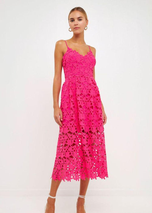 Azalea Crochet Overlay Midi Dress-Hand In Pocket