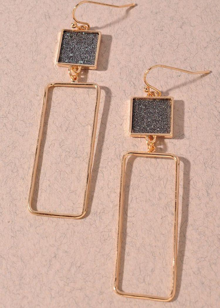 Linz Metallic Square Drops - Black-Hand In Pocket