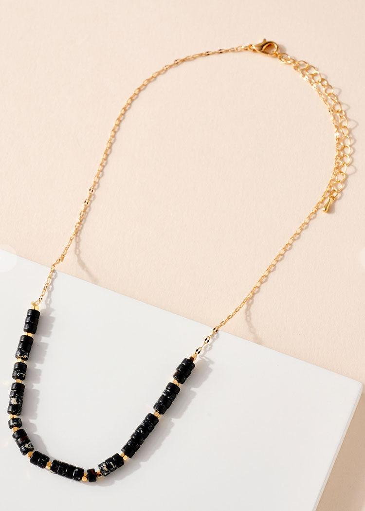 Livadia Loop- Dainty Beaded Necklace-Black ***FINAL SALE***-Hand In Pocket