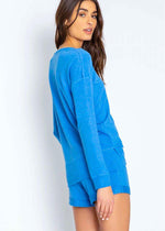 PJ Salvage Long Sleeve Pullover- Sea Blue-Hand In Pocket