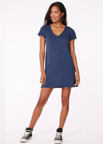 Bobi Short Sleeve V Neck Center Seam T-shirt Dress - Coast-Hand In Pocket