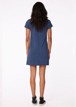 Bobi Short Sleeve V Neck Center Seam T-shirt Dress - Coast-Hand In Pocket
