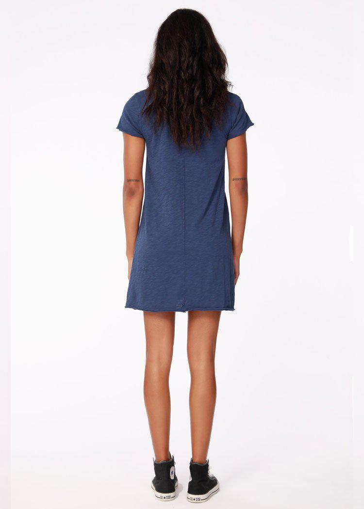 Bobi Short Sleeve V Neck Center Seam T-shirt Dress - Coast-Hand In Pocket