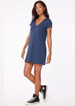 Bobi Short Sleeve V Neck Center Seam T-shirt Dress - Coast-Hand In Pocket