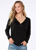 Bobi Long Sleeve Grommet Tee-Black-Hand In Pocket