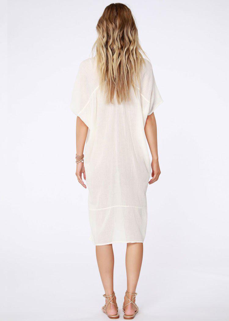 Bobi Gauzy Side Slit V Neck Midi Dress -***FINAL SALE***-Hand In Pocket