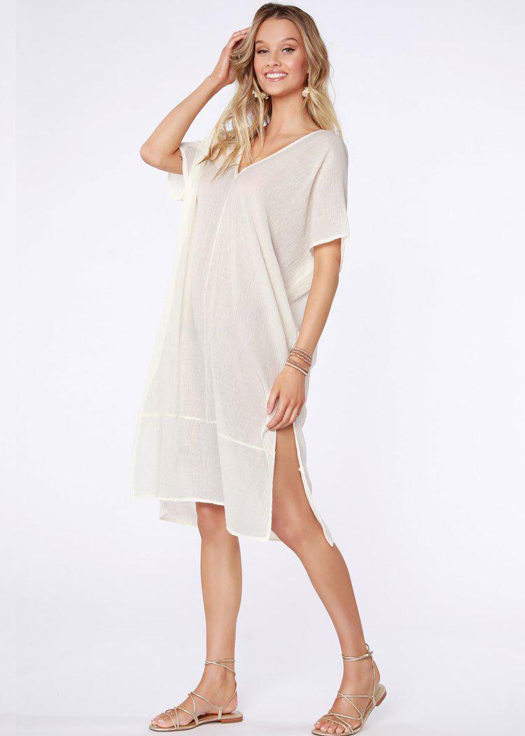 Bobi Gauzy Side Slit V Neck Midi Dress -***FINAL SALE***-Hand In Pocket