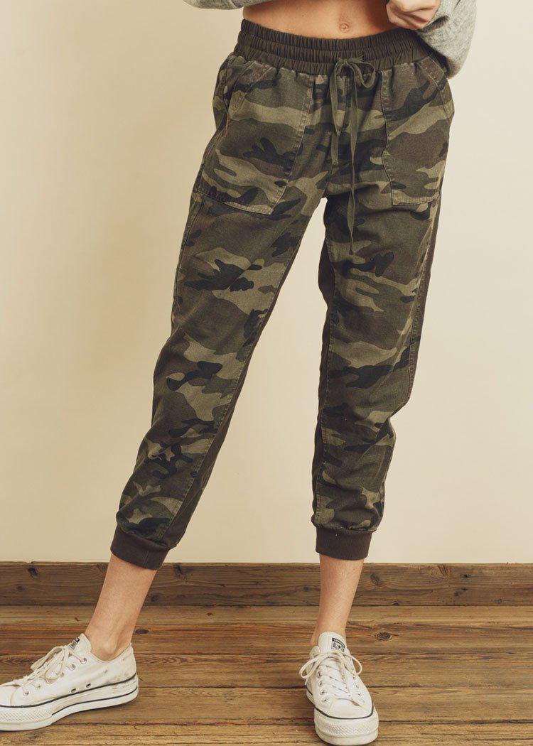 Campbell Camo Tie Waist Joggers -***FINAL SALE***-Hand In Pocket