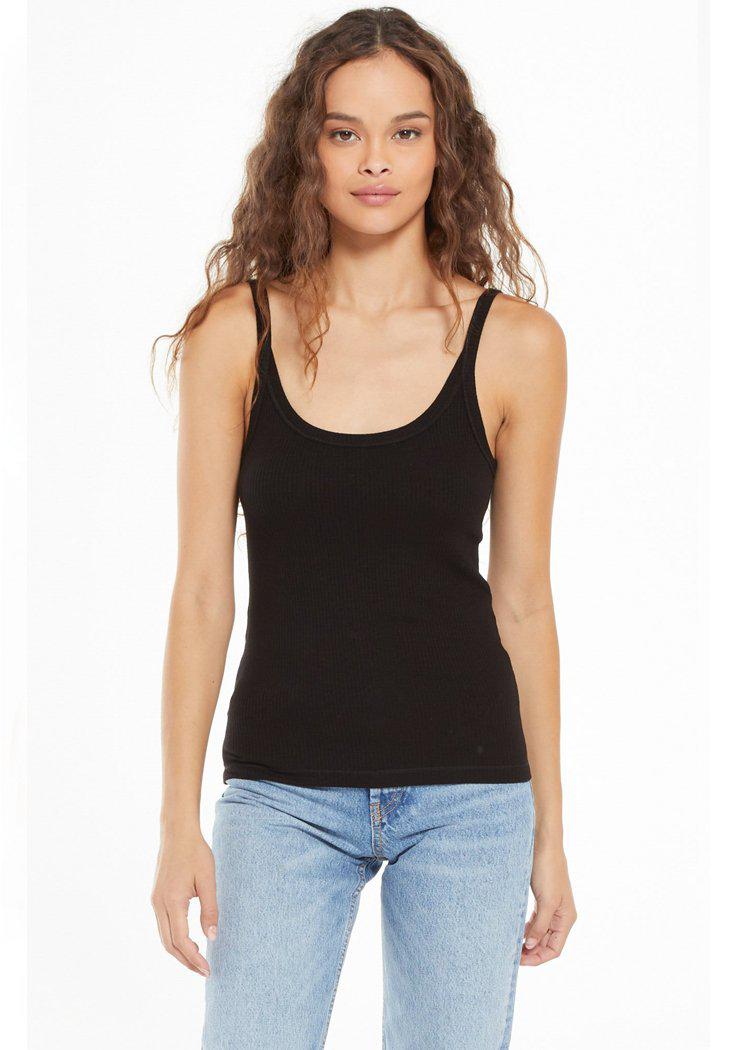 Z Supply Casa Ribbed Tank- Black-Hand In Pocket