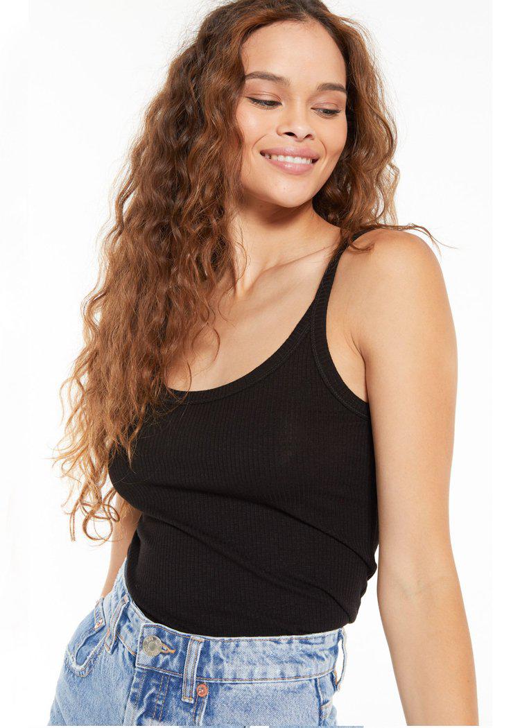 Z Supply Casa Ribbed Tank- Black-Hand In Pocket