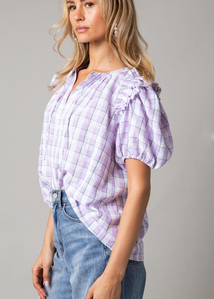Avni Puff Sleeve Gingham Top-Hand In Pocket