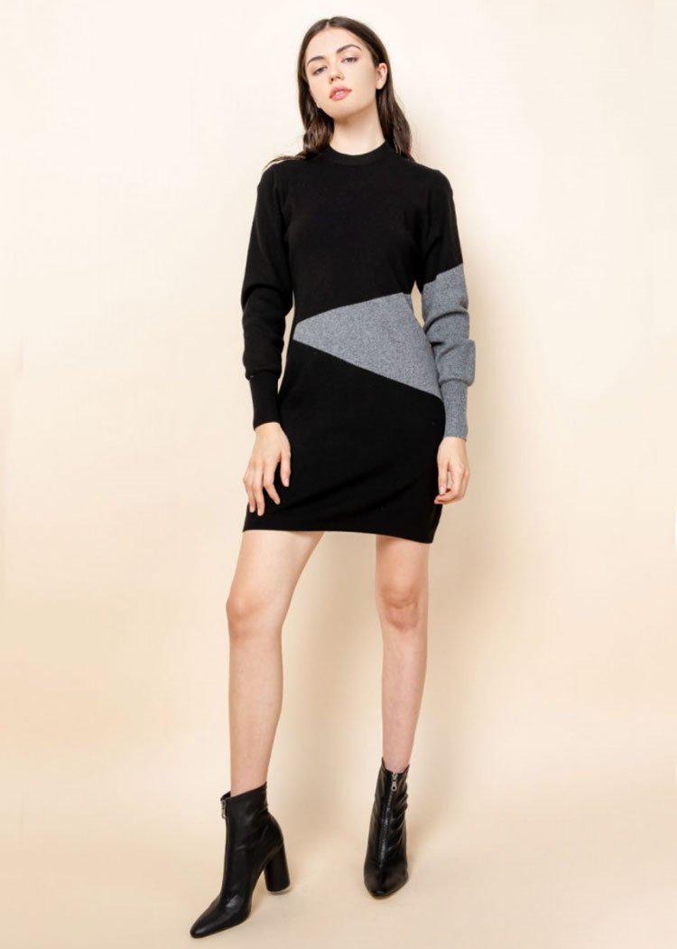THML Plano Colorblock Sweater Dress-Hand In Pocket