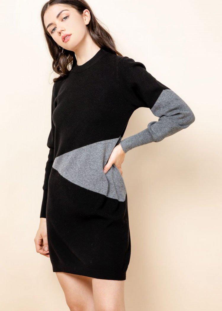 THML Plano Colorblock Sweater Dress-Hand In Pocket