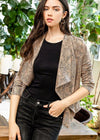 THML Graham Snake Print Faux Suede Drape Front Jacket-Hand In Pocket