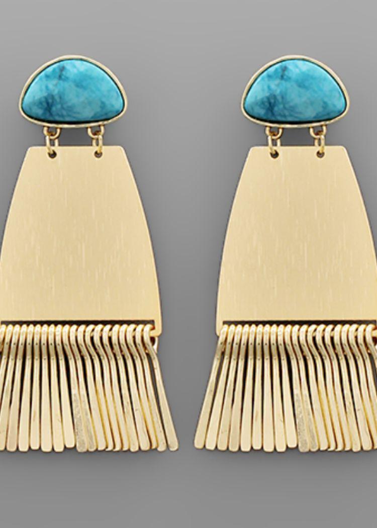 Amelia Tassel Drops - Turquoise-Hand In Pocket