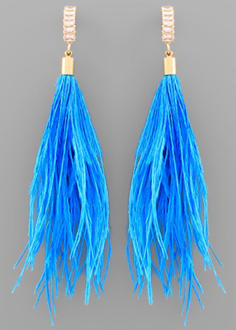 Milan Feather Dangles- Blue-Hand In Pocket