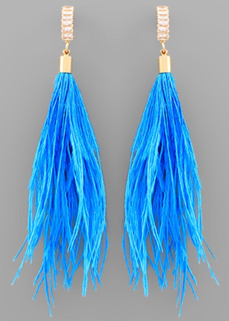 Milan Feather Dangles- Blue-Hand In Pocket