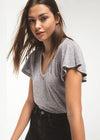 Z Supply Cotton Flutter v-neck Tee- Washed Black-Hand In Pocket