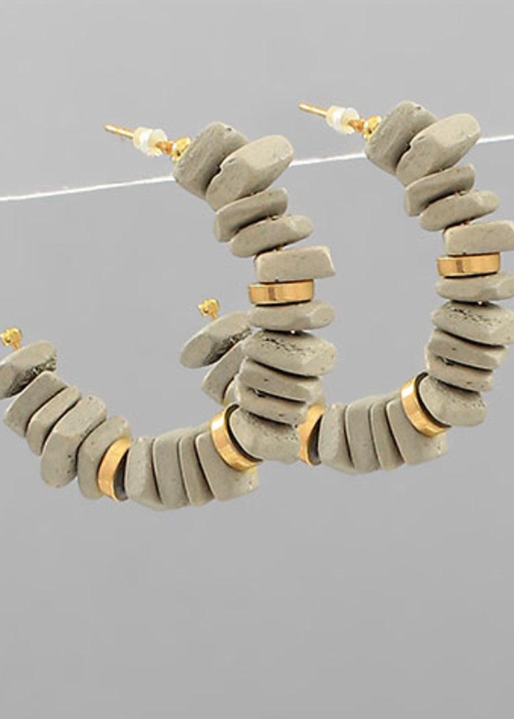 Aspen Wooden Square Hoops- Grey-Hand In Pocket
