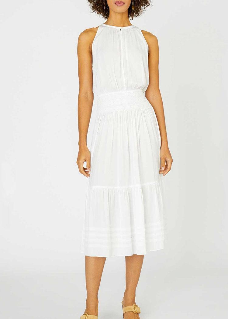 Ventanas Halter Midi Dress- White-Hand In Pocket