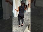 Cascades V Neck Tie Front Jumpsuit-Black