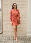 Allison Eyelet Long Sleeve Shirt Dress - Terracotta-Hand In Pocket