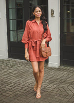 Allison Eyelet Long Sleeve Shirt Dress - Terracotta-Hand In Pocket