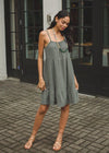 Bobi Spaghetti Strap Gauzy Tiered Cami Dress - Dark Sage-***FINAL SALE***-Hand In Pocket