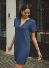 Bobi Split V Neck Short Sleeve Shirtdress - Coast***FINAL SALE***-Hand In Pocket