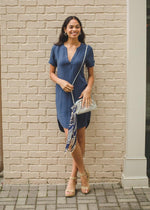 Bobi Split V Neck Short Sleeve Shirtdress - Coast***FINAL SALE***-Hand In Pocket