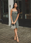 Bobi Spaghetti Strap Gauzy Tiered Cami Dress - Dark Sage-***FINAL SALE***-Hand In Pocket