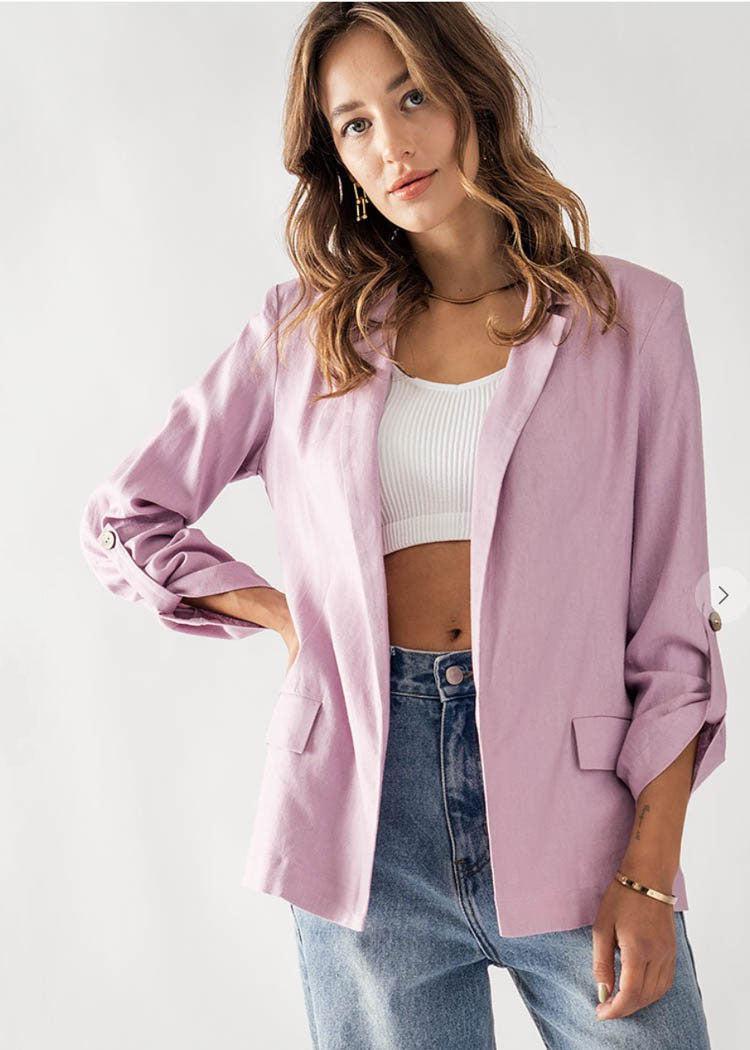 Claire Linen Blazer - Lilac-Hand In Pocket