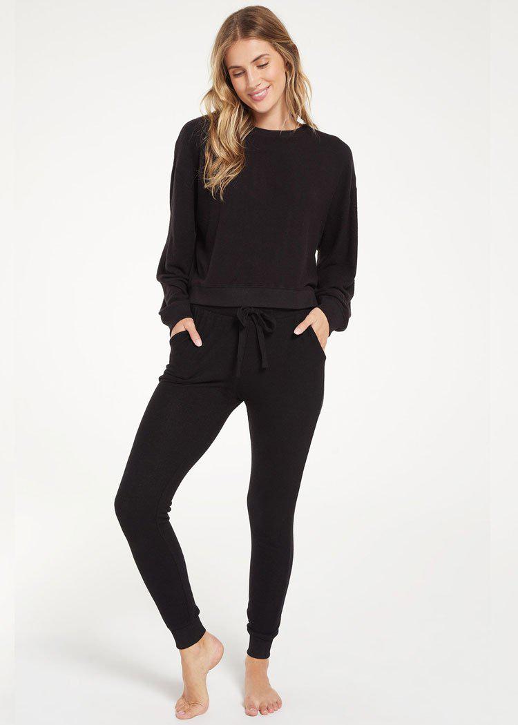 Z Supply Marled Jogger-Black-Hand In Pocket