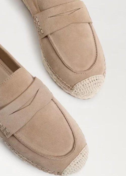 Sam Edelman Kai Taupe Suede Penn Loafer-Hand In Pocket