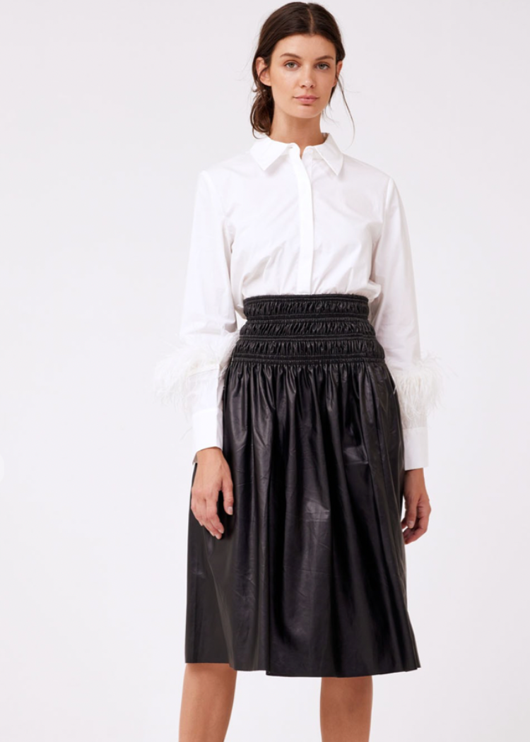 Aureum Vegan Leather Midi Skirt-*** FINAL SALE***-Hand In Pocket
